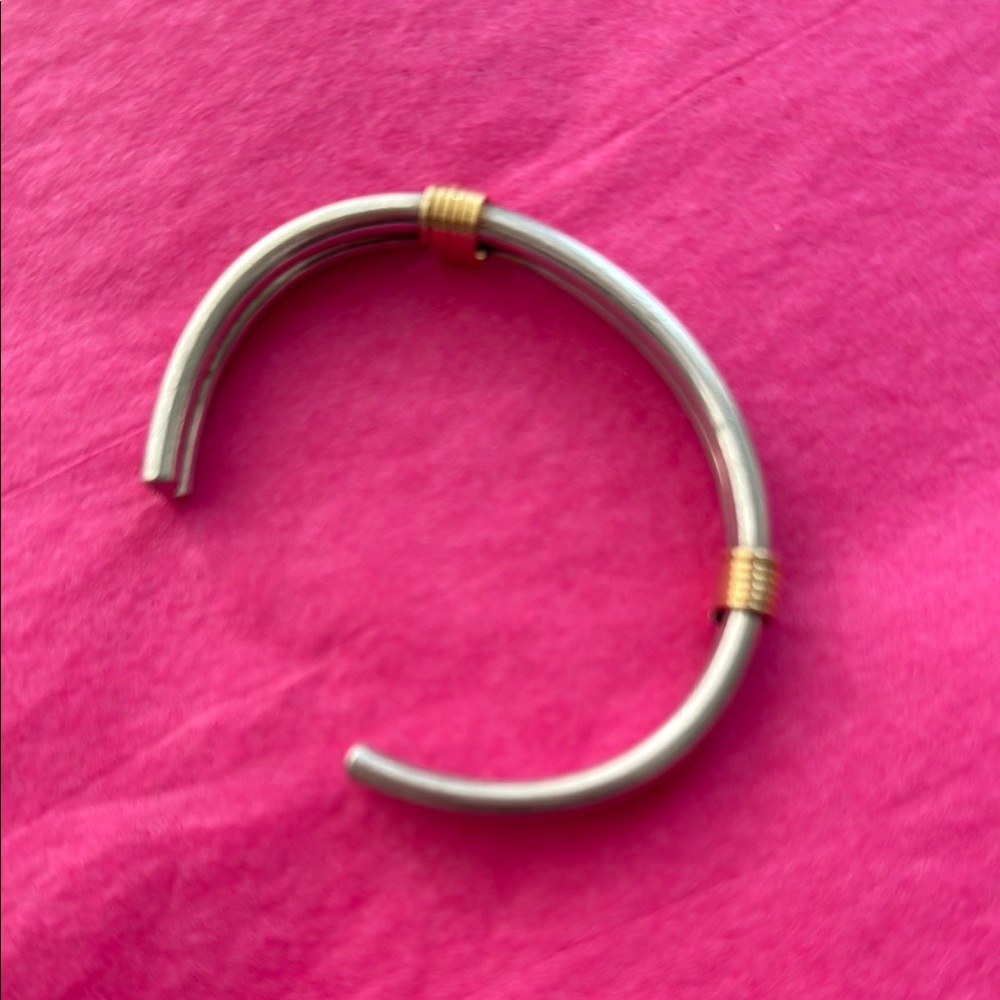 Two-Tone Open Cuff Bracelet — Silver and Gold Accent